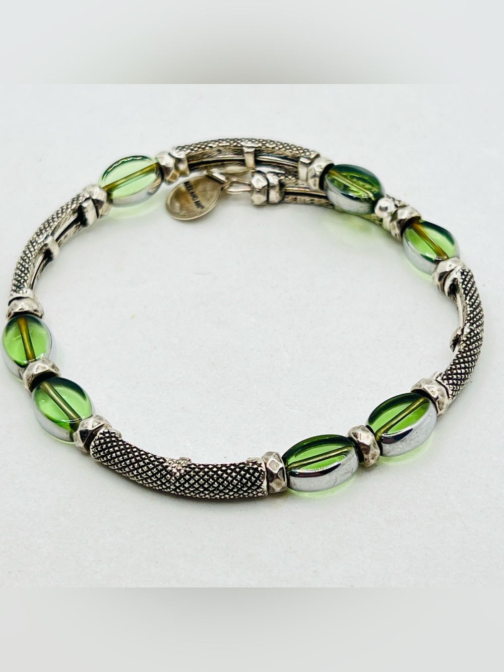 Alex and Ani Green Glass Bead and Silver-Tone Link Bracelet